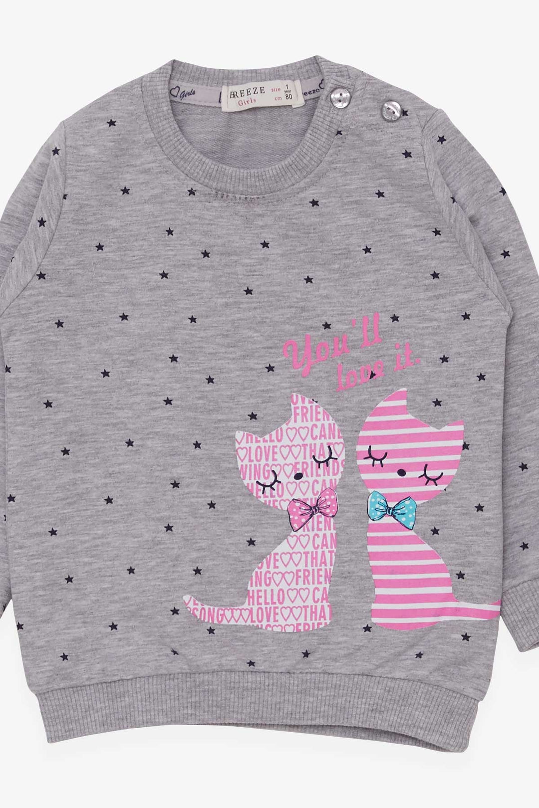 BRE Breeze Baby Girl Sweatshirt Happy Kittens 4 Months.5 Years, Gray Melange - Lincoln