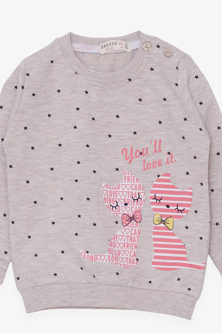 BRE Breeze Baby Girl Sweatshirt Happy Kittens 4 Months.5 Years, Beige Melange - Norfolk