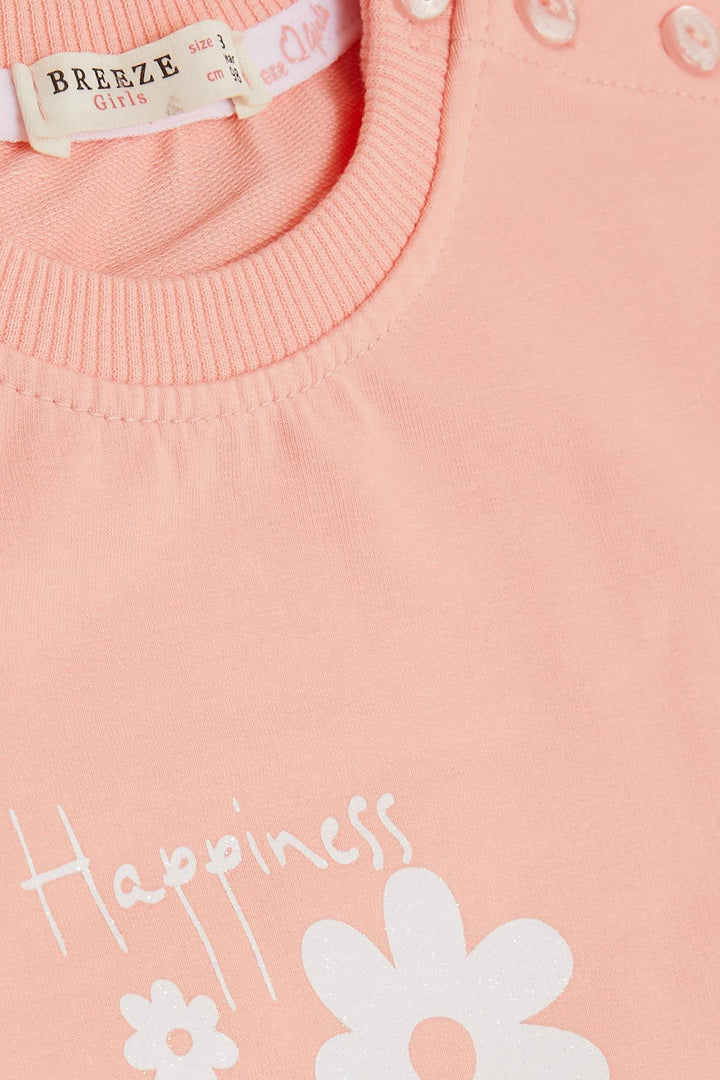 BRE Breeze Girl Baby Sweatshirt Glittery Flower Printed 9 Months-3 Years, Salmon - Villepinte
