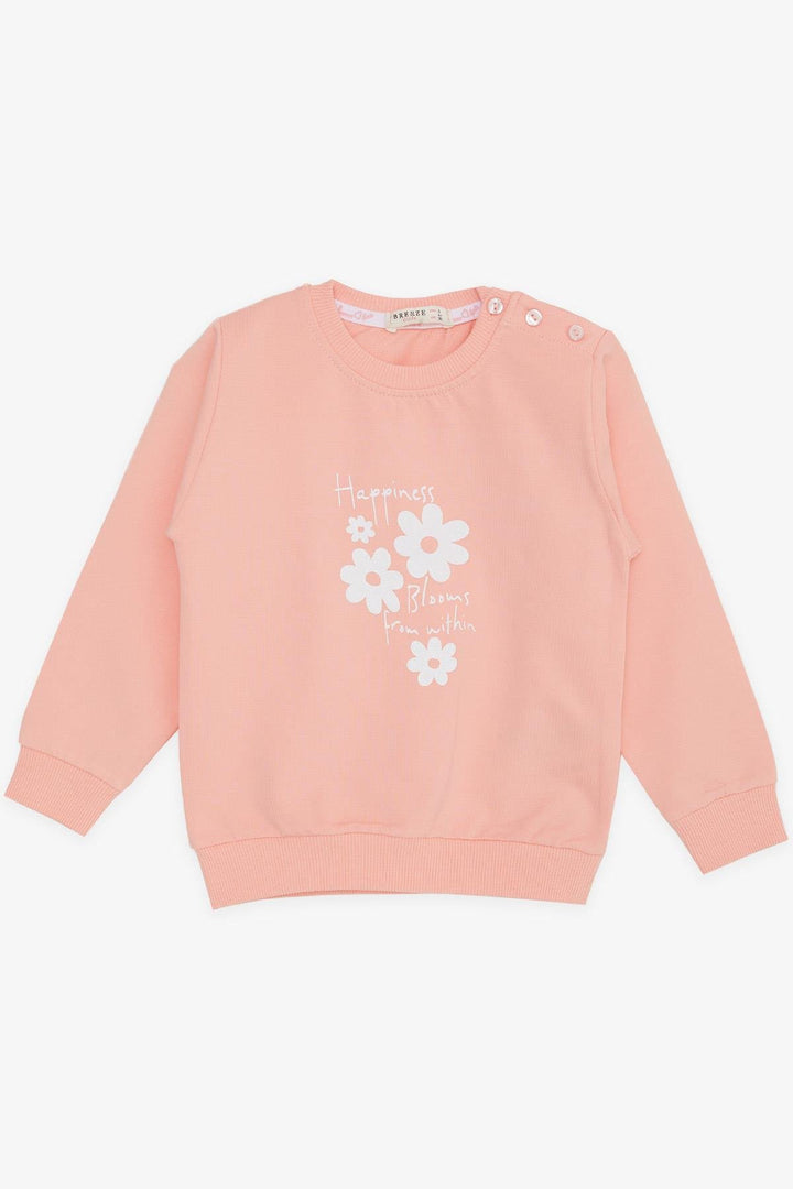 BRE Breeze Girl Baby Sweatshirt Glittery Flower Printed 9 Months-3 Years, Salmon - Villepinte