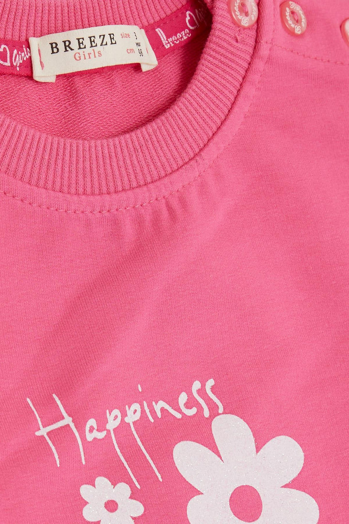 BRE Breeze Girl Baby Sweatshirt Glittery Flower Printed 9 Months-3 Years, Pink - Pflugerville