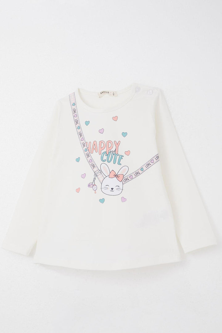 BRE Breeze Girl Baby Leggings Set Happy Bunny Printed Heart 9 Months-3 Years, Ecru - Roubaix