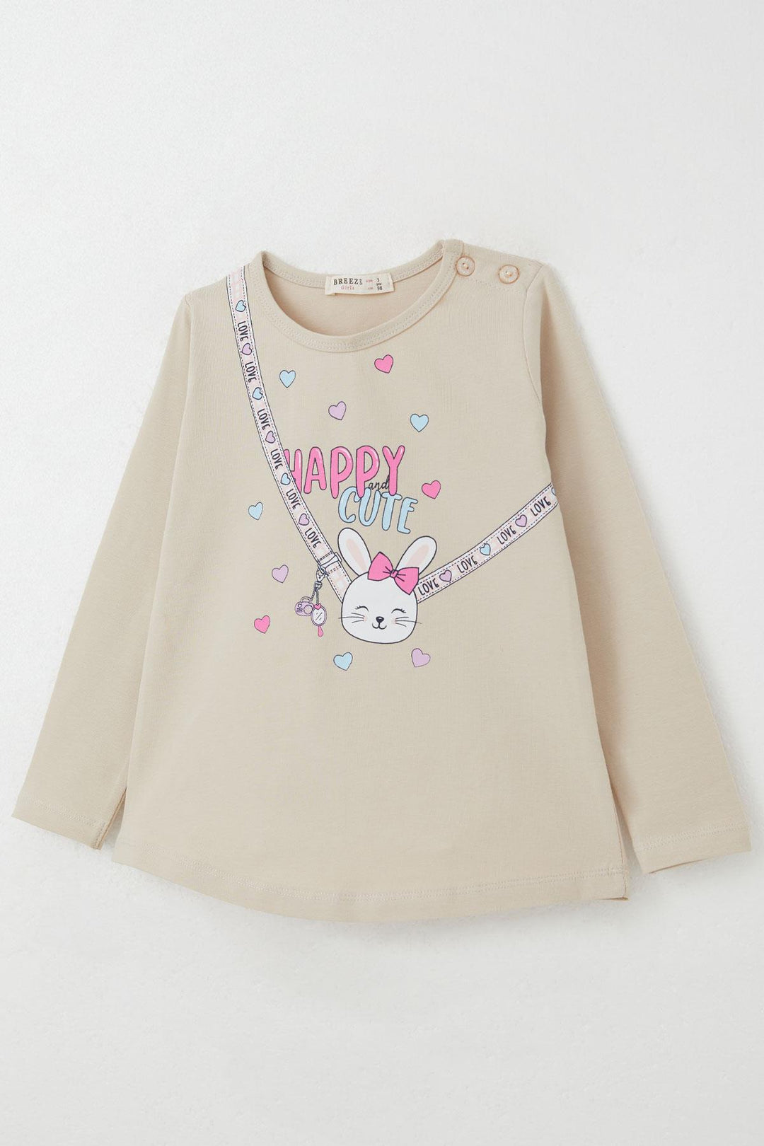 BRE Breeze Baby Girl Leggings Set Happy Bunny Printed Heart 9 Months-3 Years, Beige - Cambridge