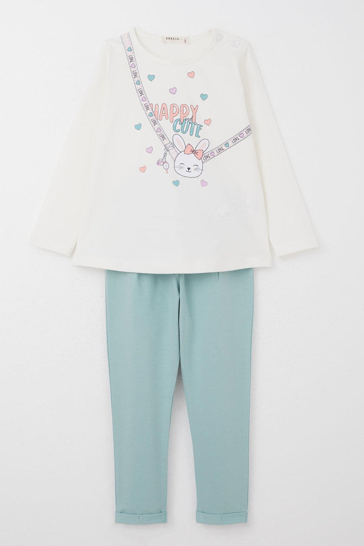 BRE Breeze Girl Baby Leggings Set Happy Bunny Printed Heart 9 Months-3 Years, Ecru - Roubaix