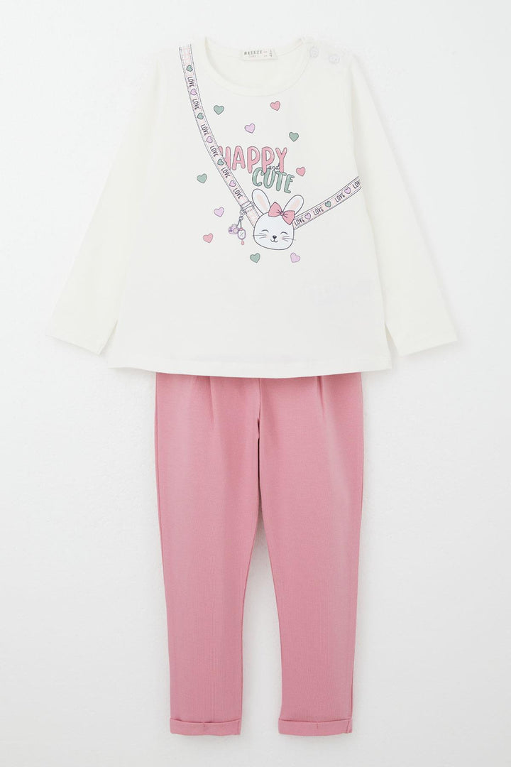 BRE Breeze Girl Baby Leggings Set Happy Bunny Printed Heart 9 Months-3 Years, Ecru - South Miami Heights