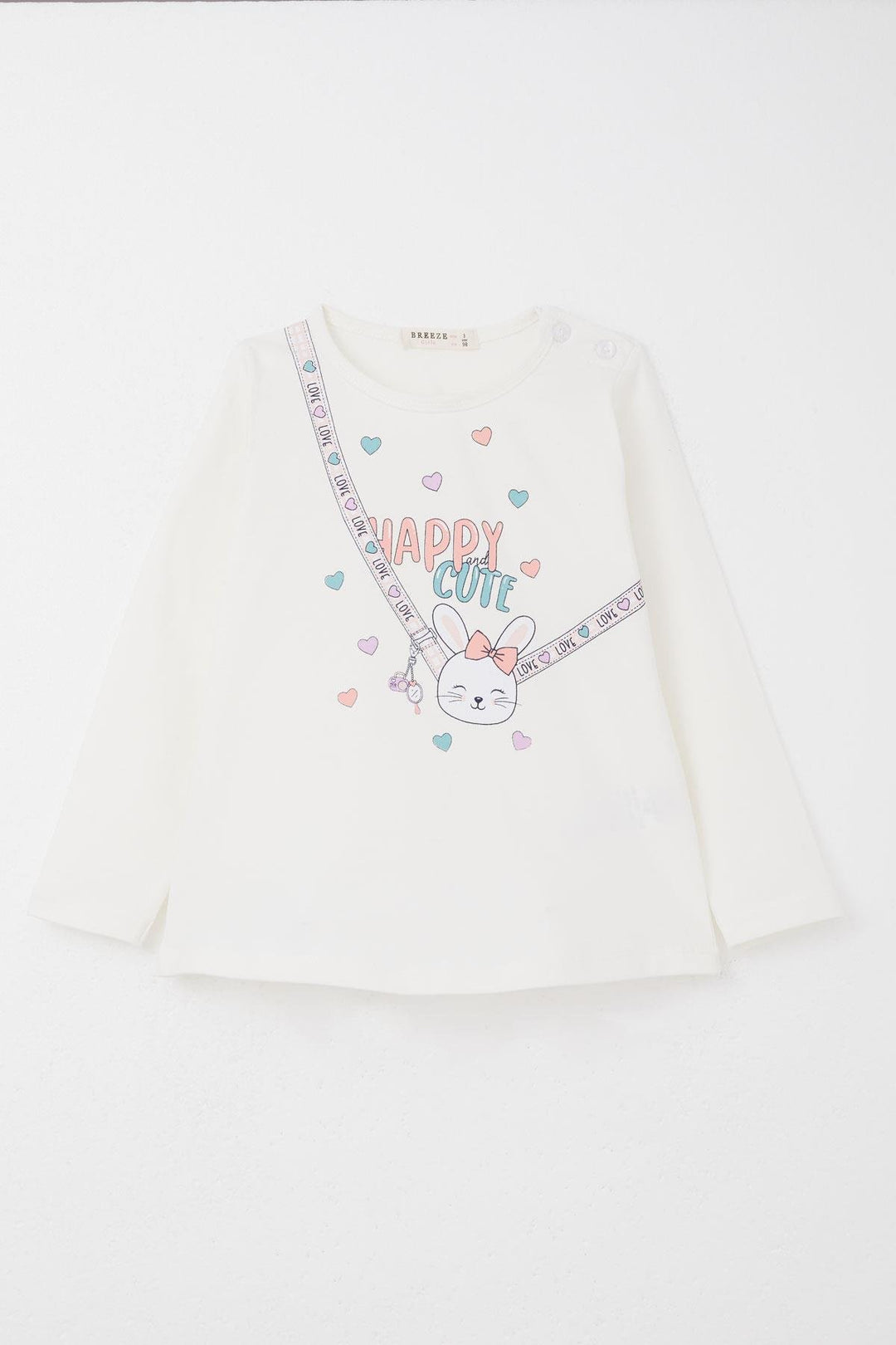 BRE Breeze Girl Baby Leggings Set Happy Bunny Printed Heart 9 Months-3 Years, Ecru - Roubaix
