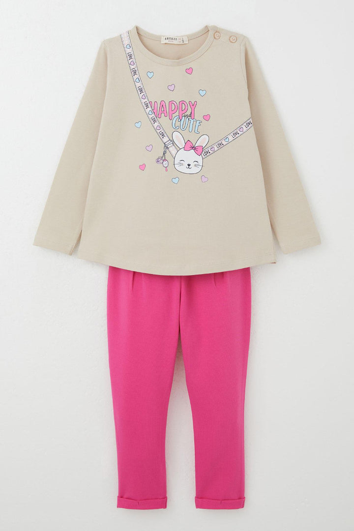 BRE Breeze Baby Girl Leggings Set Happy Bunny Printed Heart 9 Months-3 Years, Beige - Cambridge