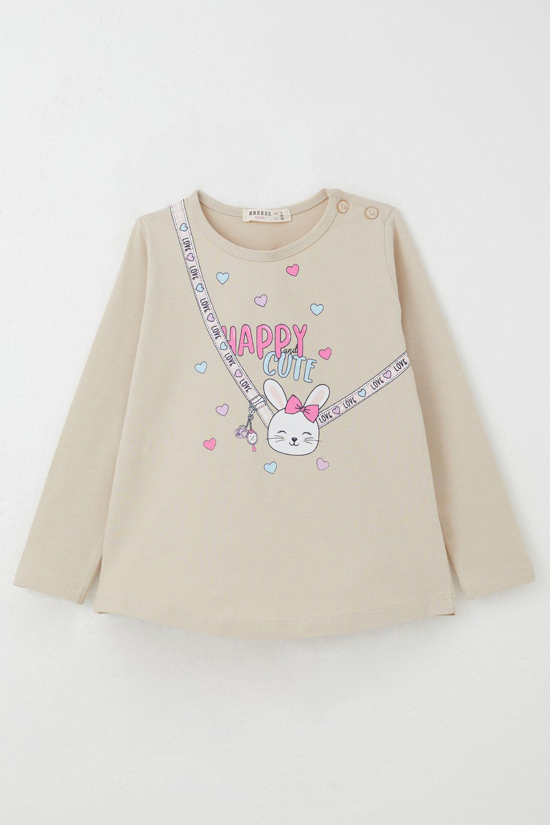 BRE Breeze Baby Girl Leggings Set Happy Bunny Printed Heart 9 Months-3 Years, Beige - Cambridge