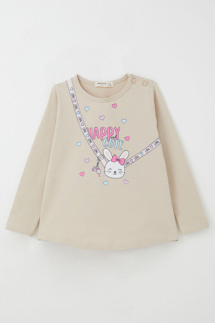 BRE Breeze Baby Girl Leggings Set Happy Bunny Printed Heart 9 Months-3 Years, Beige - Cambridge