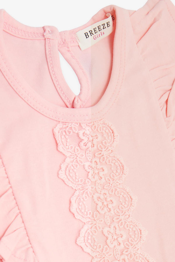 BRE Breeze Girl Baby T-shirt with Ruffled Embroidered Lace, 6 Months-2 Years, Pink - Lakewood