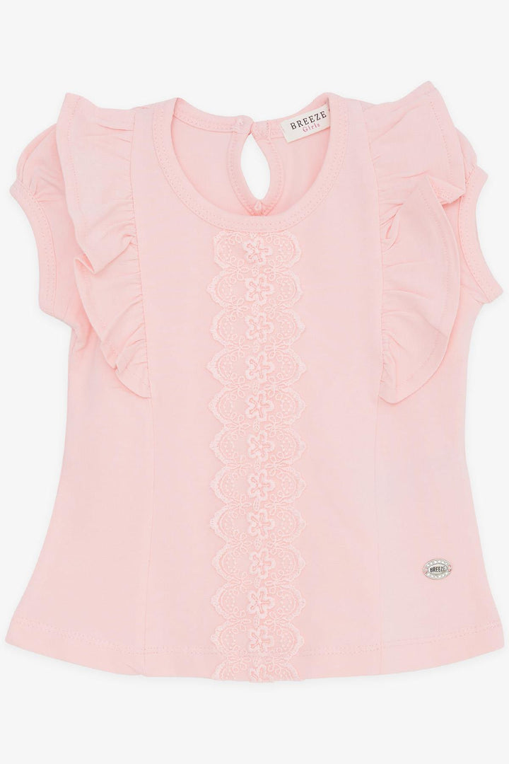 BRE Breeze Girl Baby T-shirt with Ruffled Embroidered Lace, 6 Months-2 Years, Pink - Lakewood