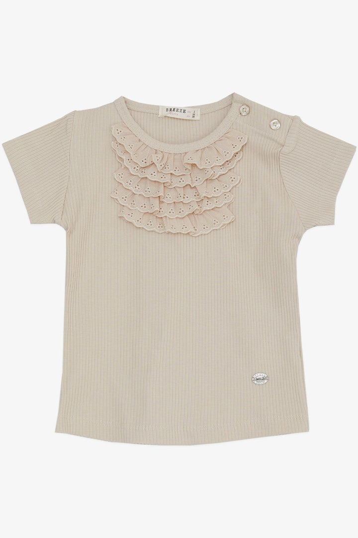 BRE Breeze Girl Baby T-shirt with Lace Embroidered Emblem 9 Months-3 Years, Beige - Amberg