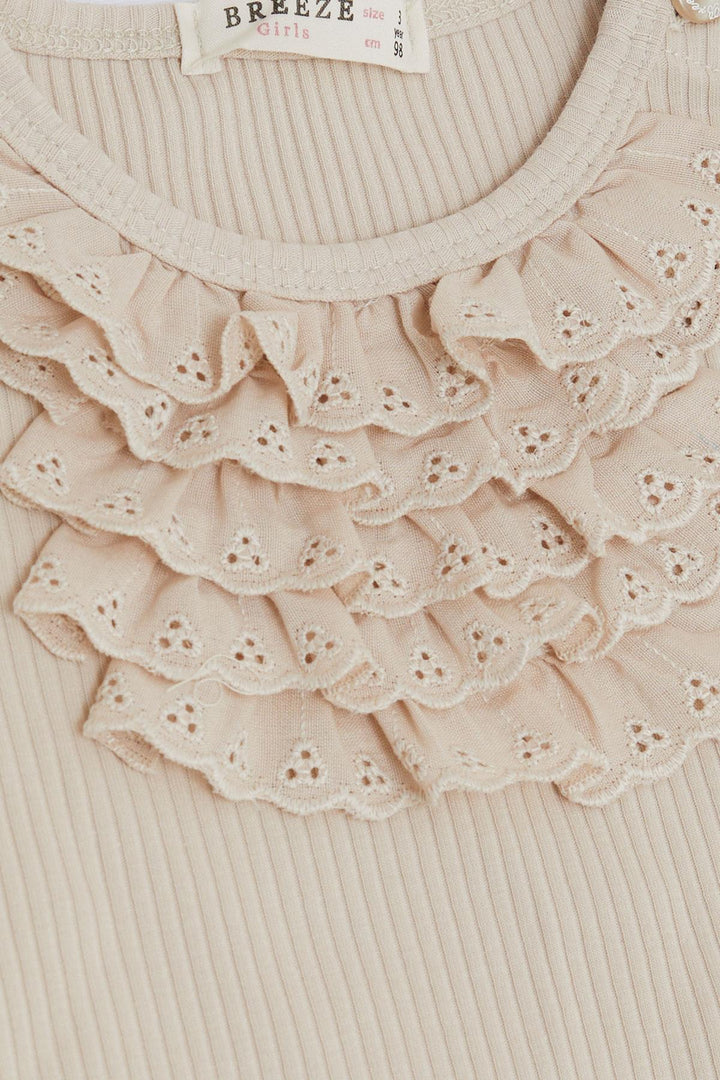BRE Breeze Girl Baby T-shirt with Lace Embroidered Emblem 9 Months-3 Years, Beige - Amberg