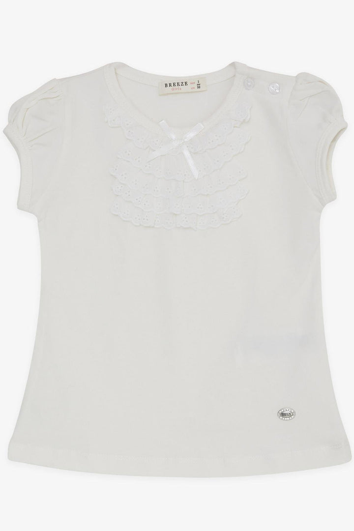 BRE Breeze Girl Baby T-shirt with Lace 9 Months-3 Years, Ecru - Waiblingen