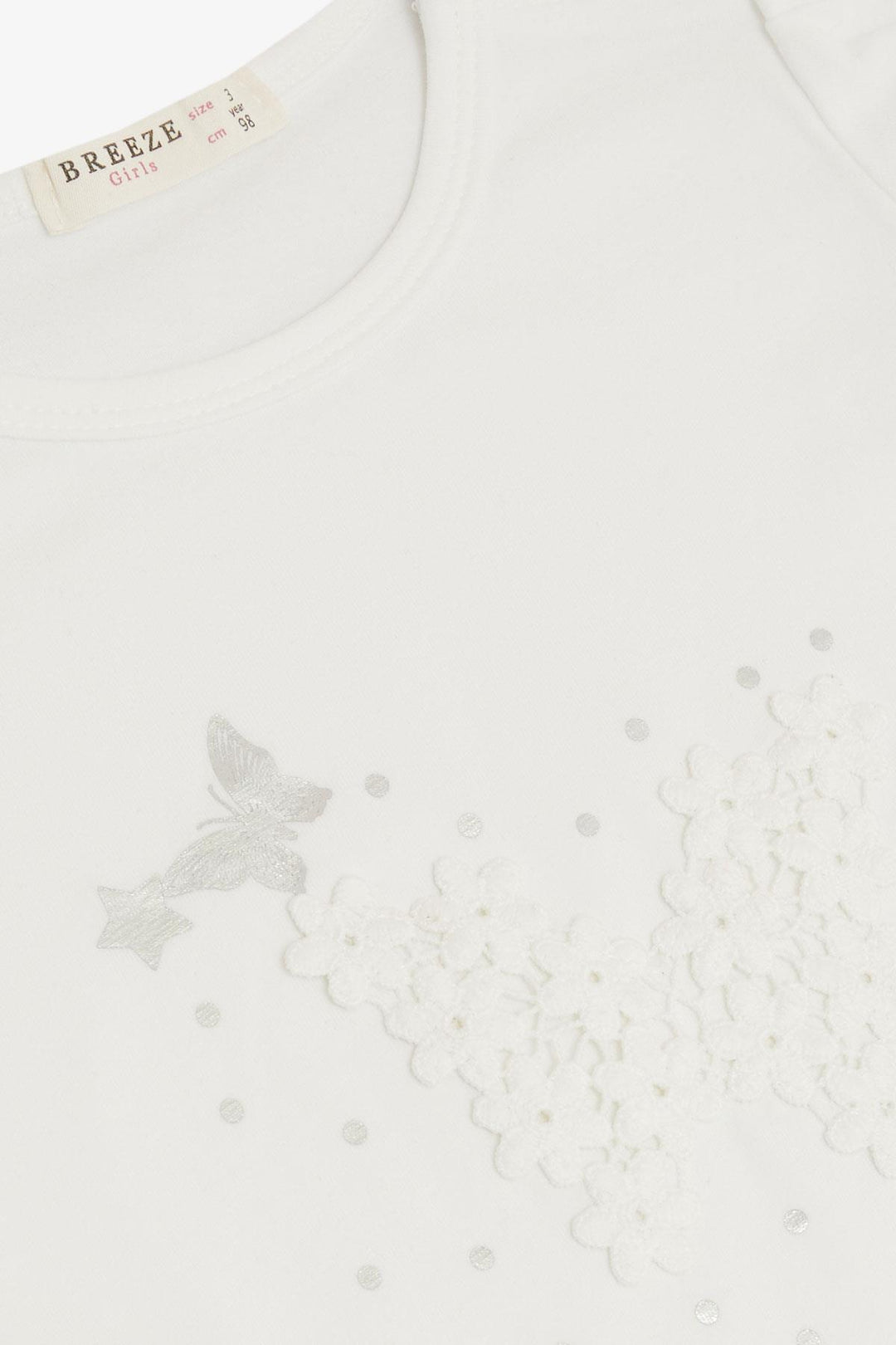 BRE Breeze Girl Baby T-shirt with Butterfly Printed Embroidery 9 Months-3 Years, White - Niederkassel