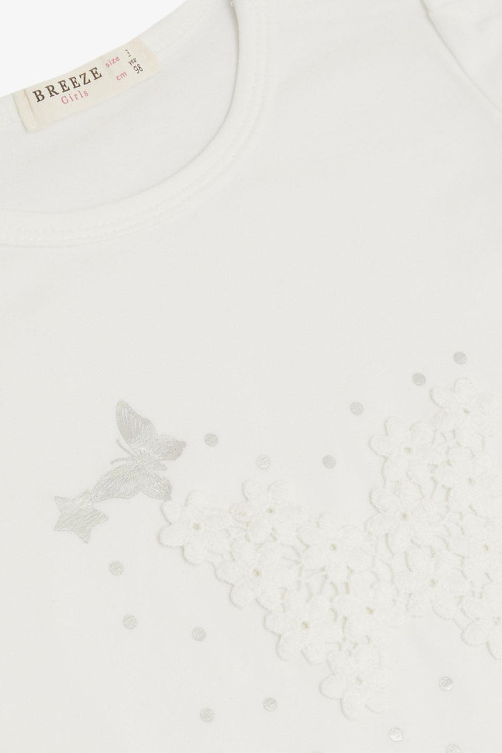 BRE Breeze Girl Baby T-shirt with Butterfly Printed Embroidery 9 Months-3 Years, White - Niederkassel