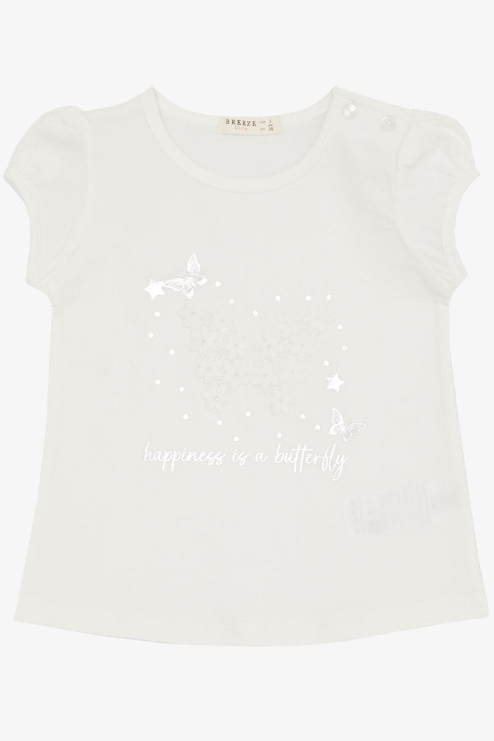 BRE Breeze Girl Baby T-shirt with Butterfly Printed Embroidery 9 Months-3 Years, White - Niederkassel