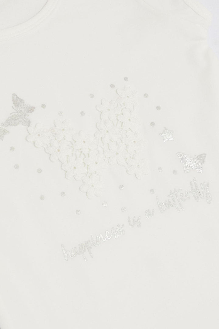 BRE Breeze Girl Baby T-shirt with Butterfly Printed Embroidery 9 Months-3 Years, White - Niederkassel