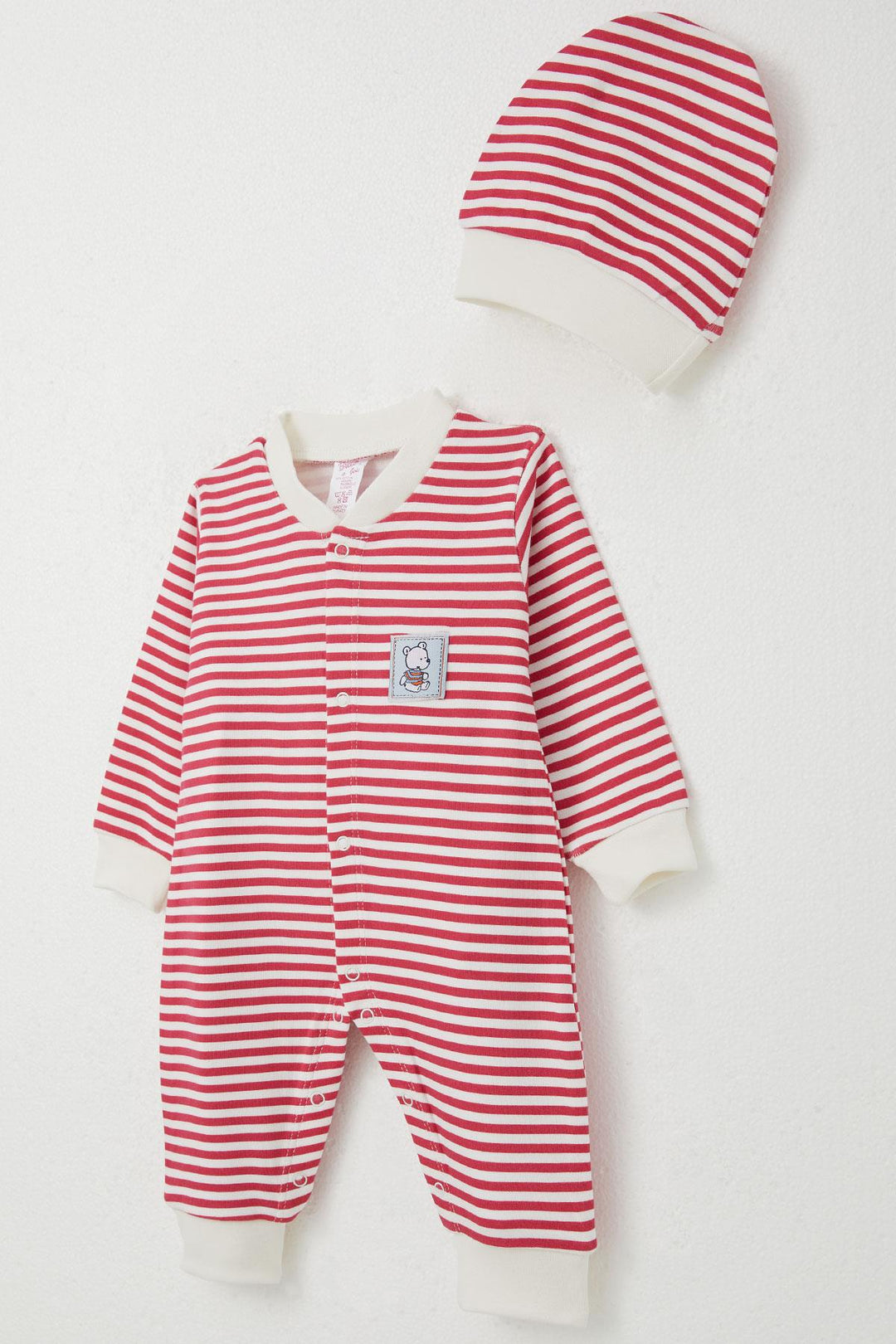 BRE Breeze Baby Girl Romper with Bear Embroidery Striped 0-6 Months, Fuchsia - Huntington Station