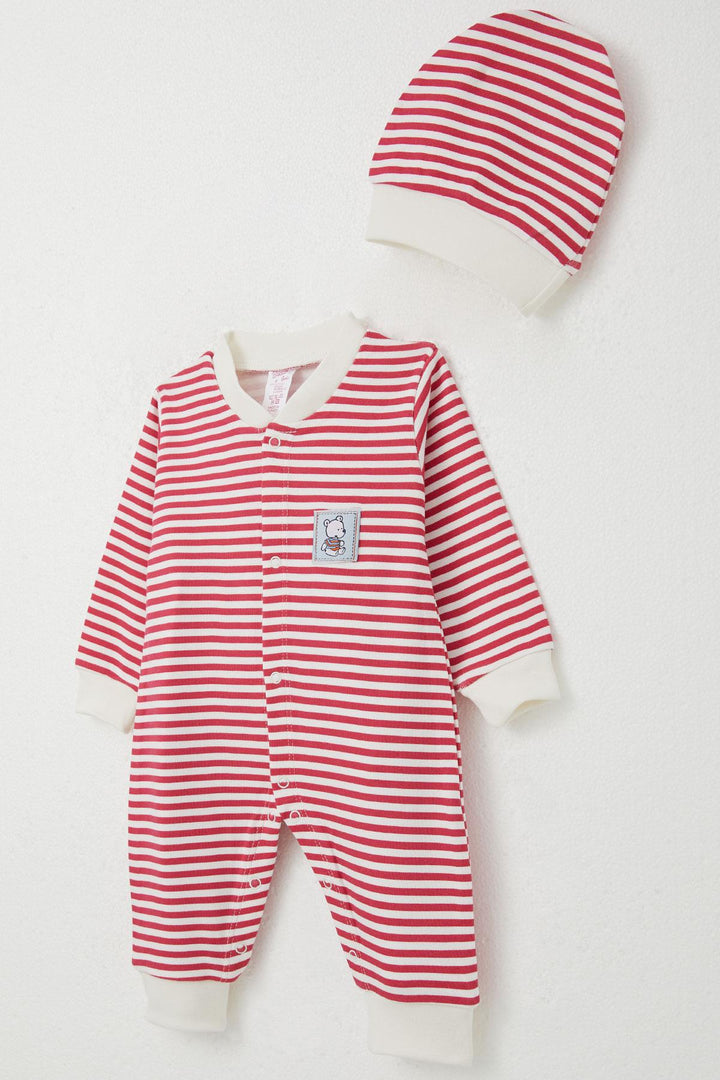 BRE Breeze Baby Girl Romper with Bear Embroidery Striped 0-6 Months, Fuchsia - Huntington Station