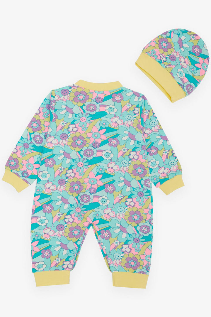 BRE Breeze Baby Girl Romper Spring Themed Flower Patterned 0-6 Months, Aqua Green - Dalton