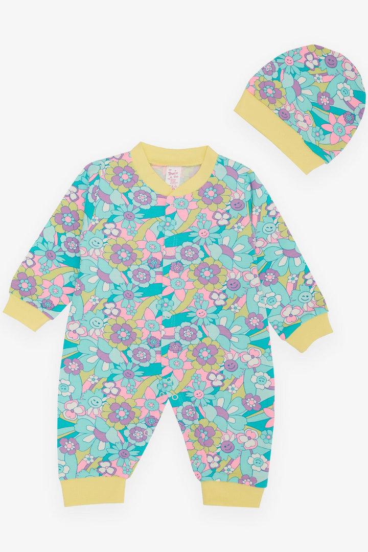 BRE Breeze Baby Girl Romper Spring Themed Flower Patterned 0-6 Months, Aqua Green - Dalton