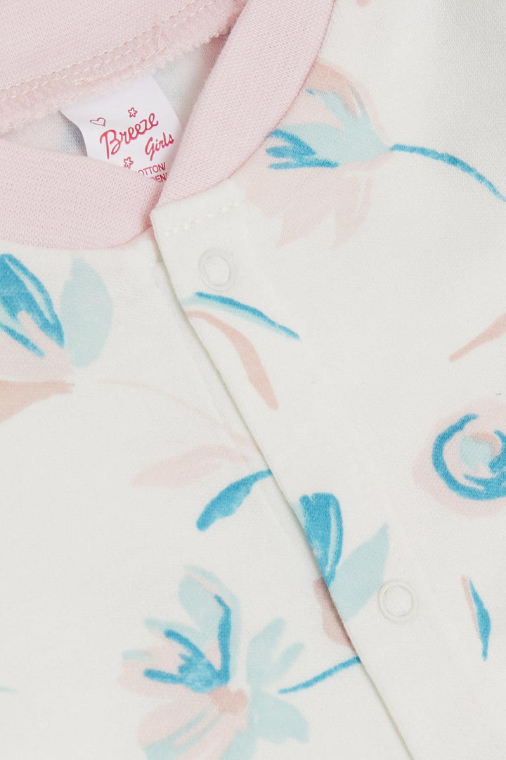 BRE Breeze Baby Girl Romper Spring Themed Flower Patterned 0-6 Months, Ecru - Barnet