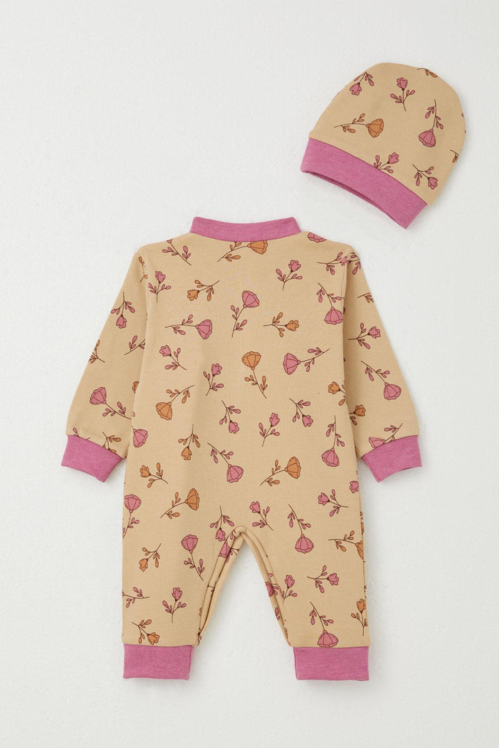 BRE Breeze Baby Girl Romper with Flower Pattern 0-6 Months, Light Brown - Oberhausen