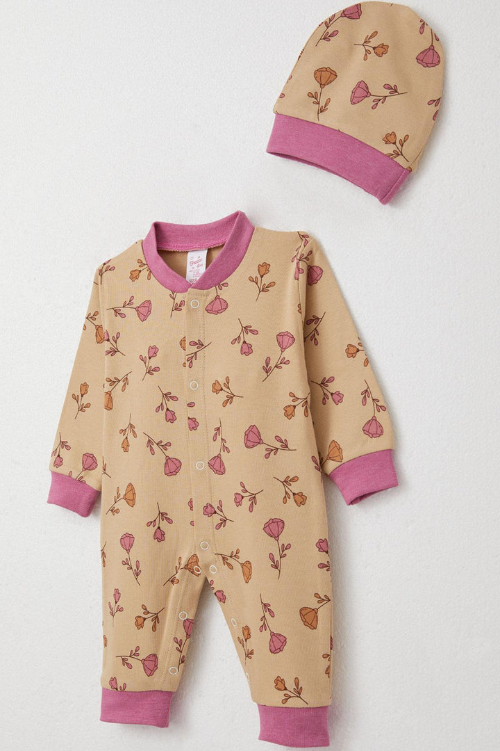 BRE Breeze Baby Girl Romper with Flower Pattern 0-6 Months, Light Brown - Oberhausen