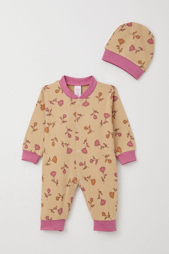 BRE Breeze Baby Girl Romper with Flower Pattern 0-6 Months, Light Brown - Oberhausen