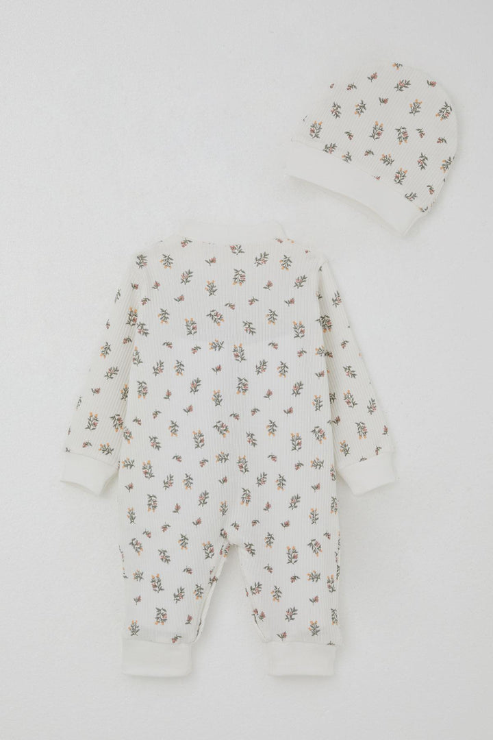 BRE Breeze Baby Girl Romper with Flower Pattern 0-6 Months, Ecru - Tivoli