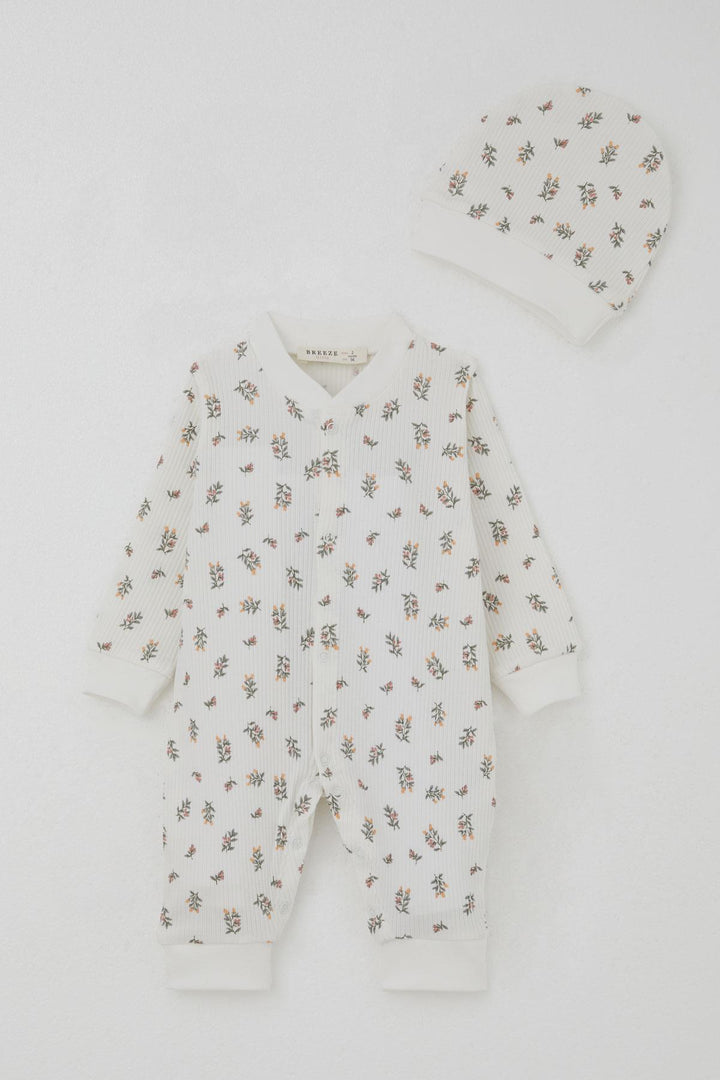 BRE Breeze Baby Girl Romper with Flower Pattern 0-6 Months, Ecru - Tivoli