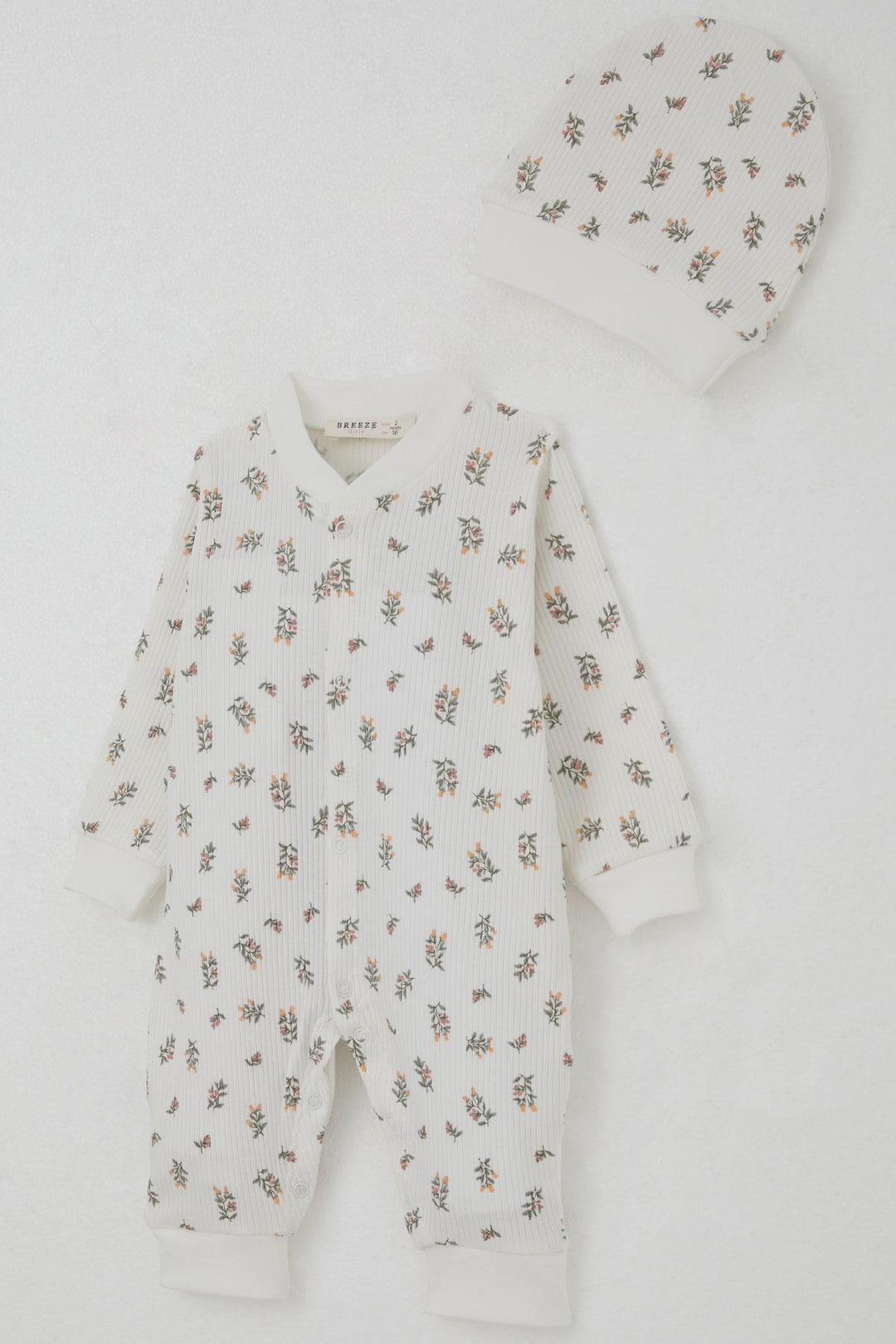 BRE Breeze Baby Girl Romper with Flower Pattern 0-6 Months, Ecru - Tivoli