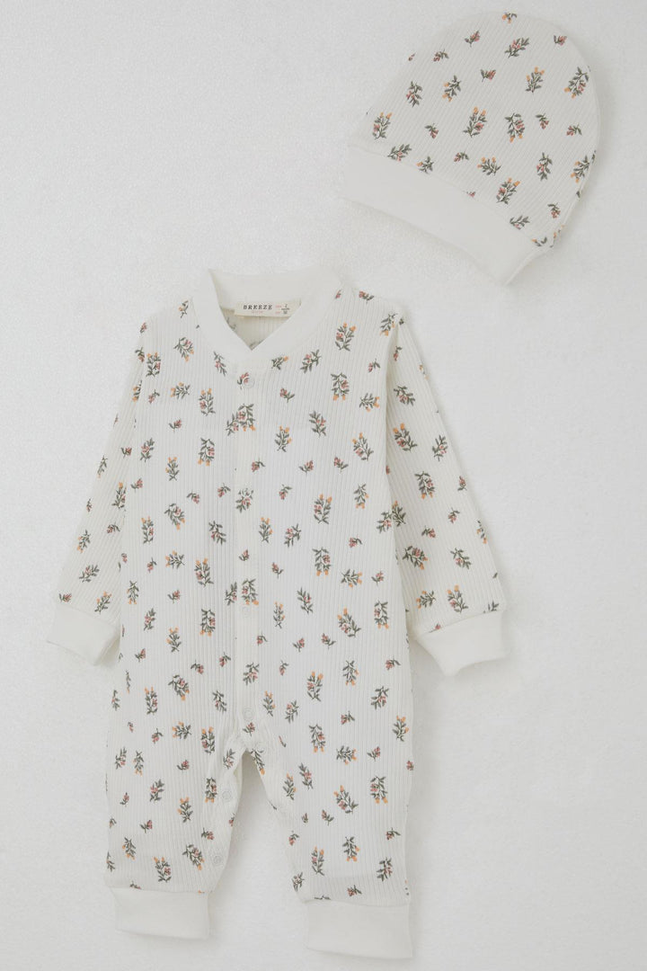 BRE Breeze Baby Girl Romper with Flower Pattern 0-6 Months, Ecru - Tivoli