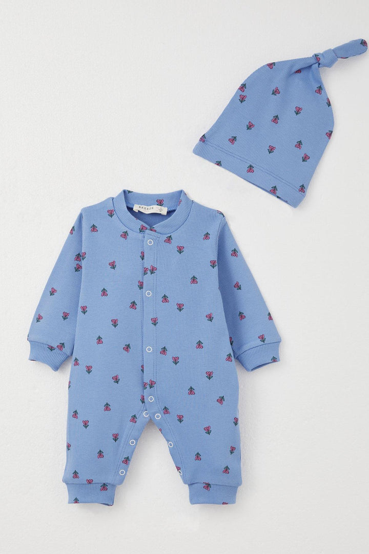 BRE Breeze Baby Girl Romper with Flower Pattern 0-6 Months, Blue - Plainfield