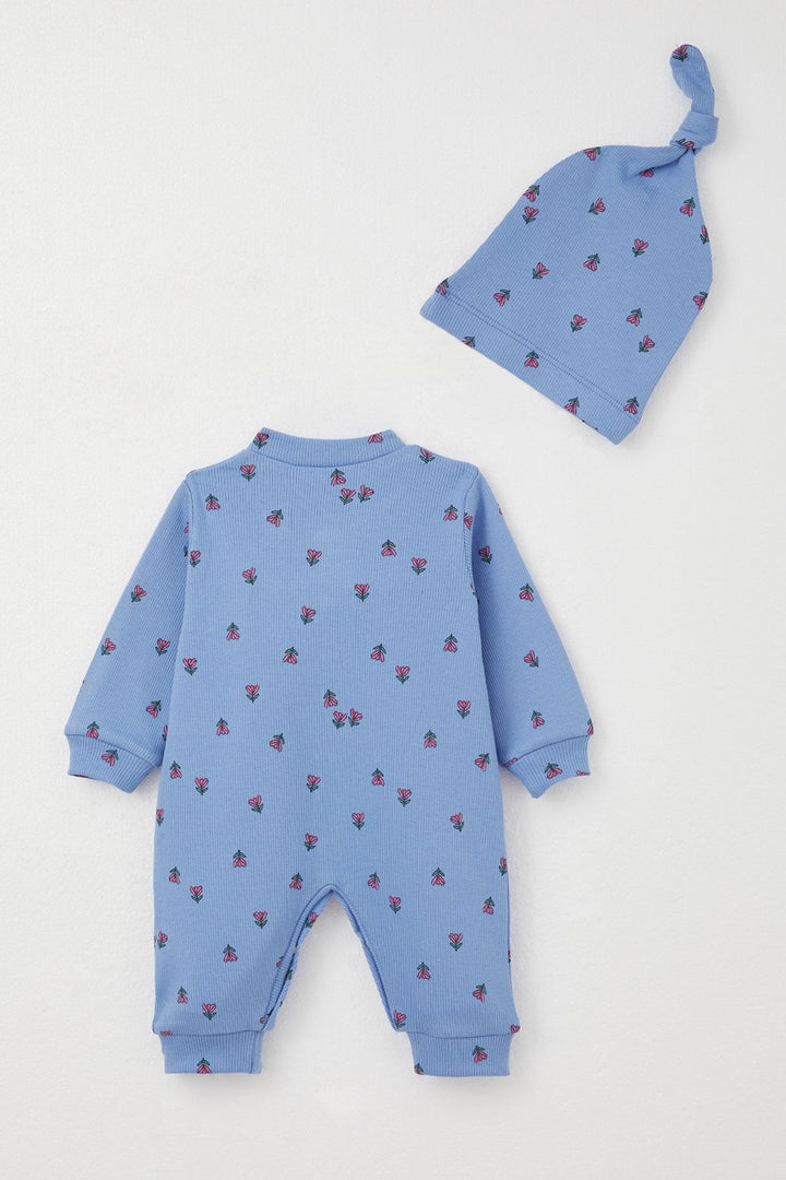 BRE Breeze Baby Girl Romper with Flower Pattern 0-6 Months, Blue - Plainfield