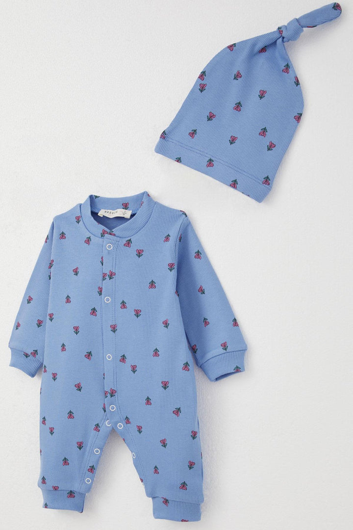BRE Breeze Baby Girl Romper with Flower Pattern 0-6 Months, Blue - Plainfield