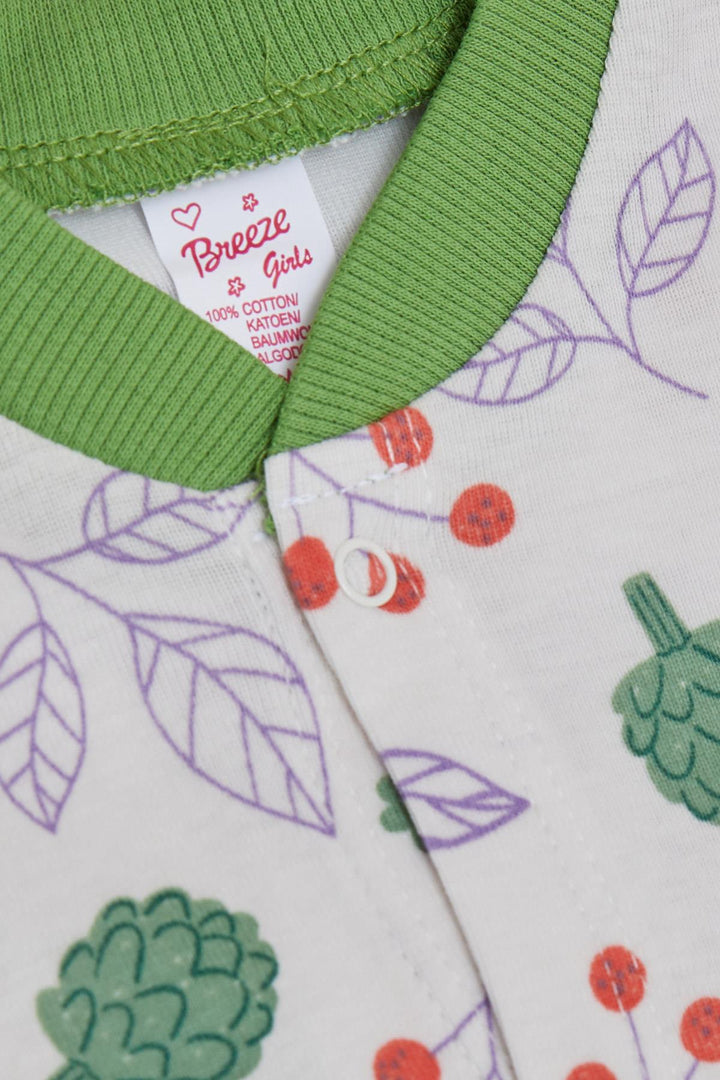 BRE Breeze Baby Girl Romper Flower Themed Vegetable Patterned 0-6 Months, White - Kleve