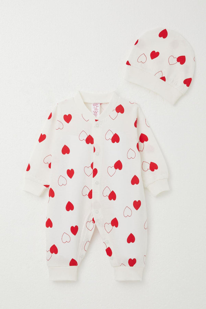 BRE Breeze Baby Girl Romper with Heart Pattern 0-6 Months, Ecru - Galaţi