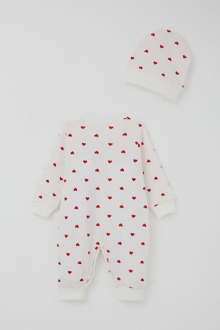 BRE Breeze Baby Girl Romper with Heart Pattern 0-6 Months, Ecru - Richfield
