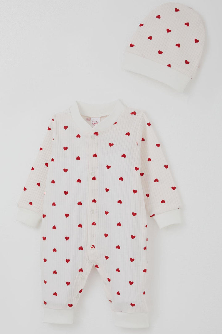 BRE Breeze Baby Girl Romper with Heart Pattern 0-6 Months, Ecru - Richfield