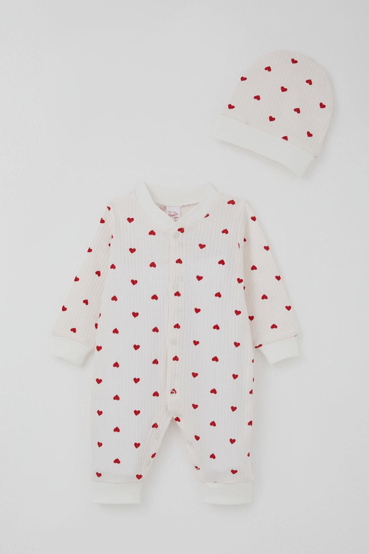 BRE Breeze Baby Girl Romper with Heart Pattern 0-6 Months, Ecru - Richfield