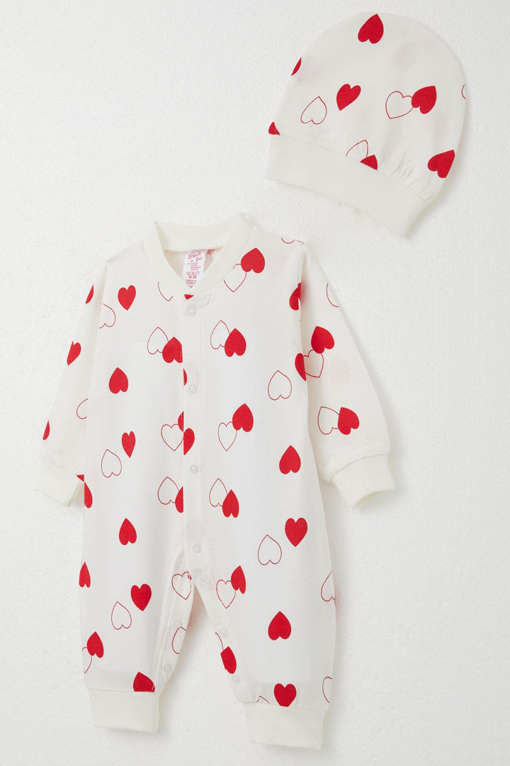 BRE Breeze Baby Girl Romper with Heart Pattern 0-6 Months, Ecru - Galaţi