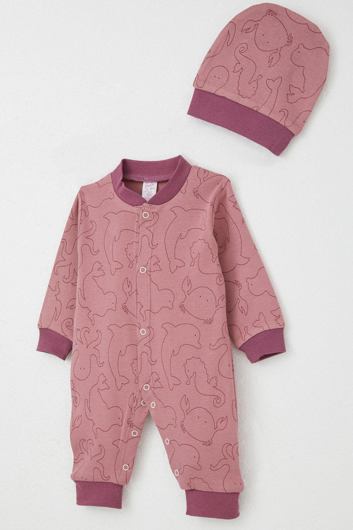 BRE Breeze Baby Girl Romper Cute Sea Animals Patterned 0-6 Months, Pink - Sinsheim