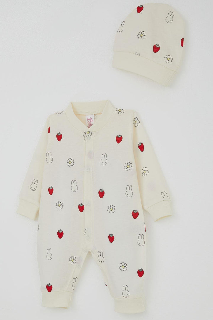BRE Breeze Baby Girl Romper Cute Bunny & Strawberry Patterned 0-6 Months, Ecru - Juan Rodríguez Clara