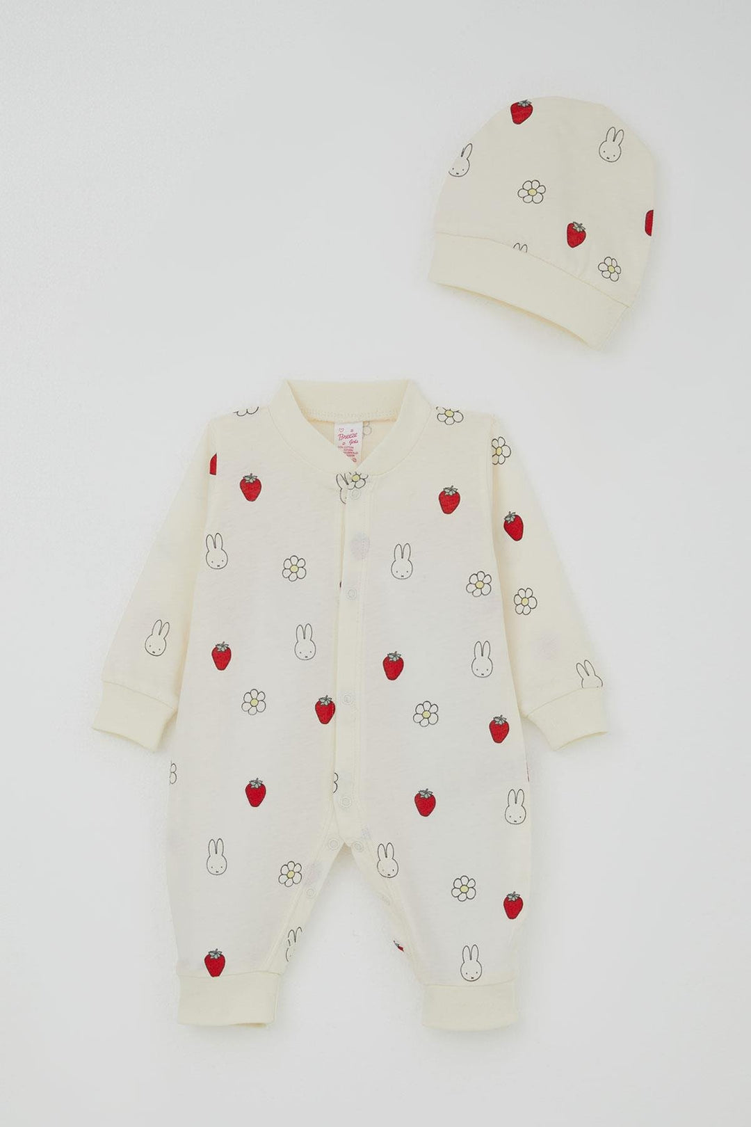BRE Breeze Baby Girl Romper Cute Bunny & Strawberry Patterned 0-6 Months, Ecru - Juan Rodríguez Clara