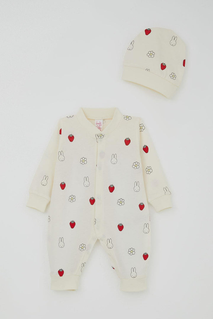 BRE Breeze Baby Girl Romper Cute Bunny & Strawberry Patterned 0-6 Months, Ecru - Juan Rodríguez Clara