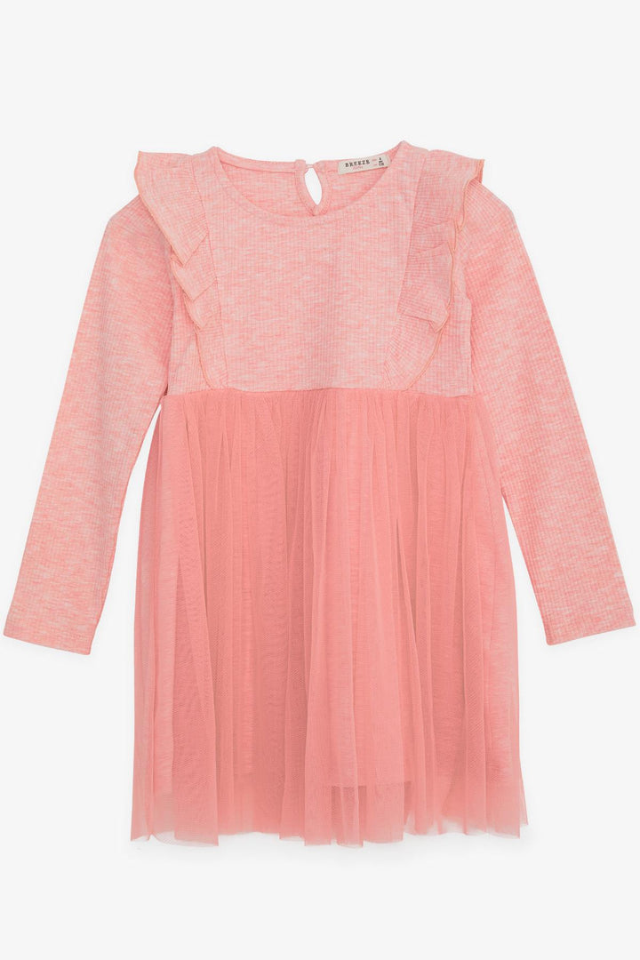 BRE Breeze Girl Baby Long Sleeve Dress with Frilled Tulle Shoulder 4-8 Years, Salmon Melange - Tultitlán de Mariano Escobedo