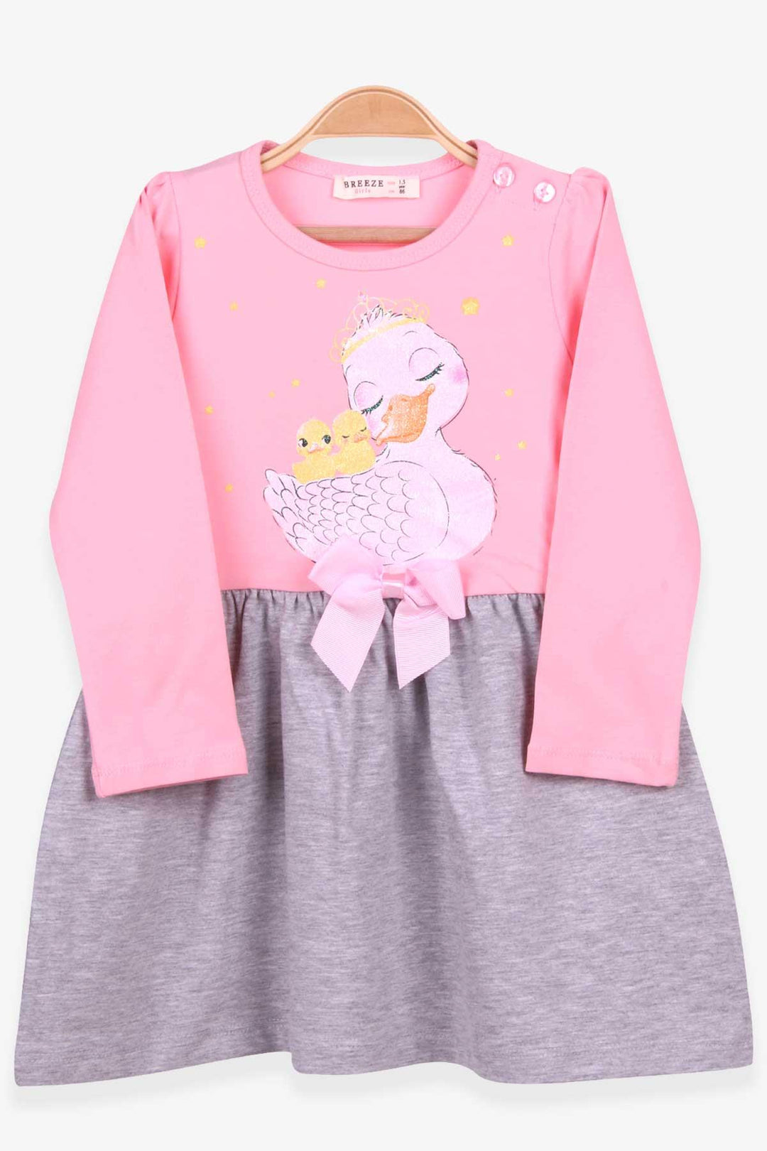 BRE Breeze Girl Child Long Sleeve Dress with Glittery Duck Print, 1.5-5 Years, Powder - Fremont