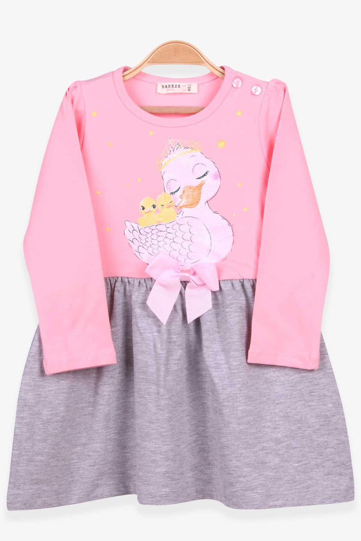 BRE Breeze Girl Child Long Sleeve Dress with Glittery Duck Print, 1.5-5 Years, Powder - Fremont